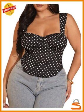 Plus Size Corset Tank Top Polka Dot Sleeveless Bustier Going Out